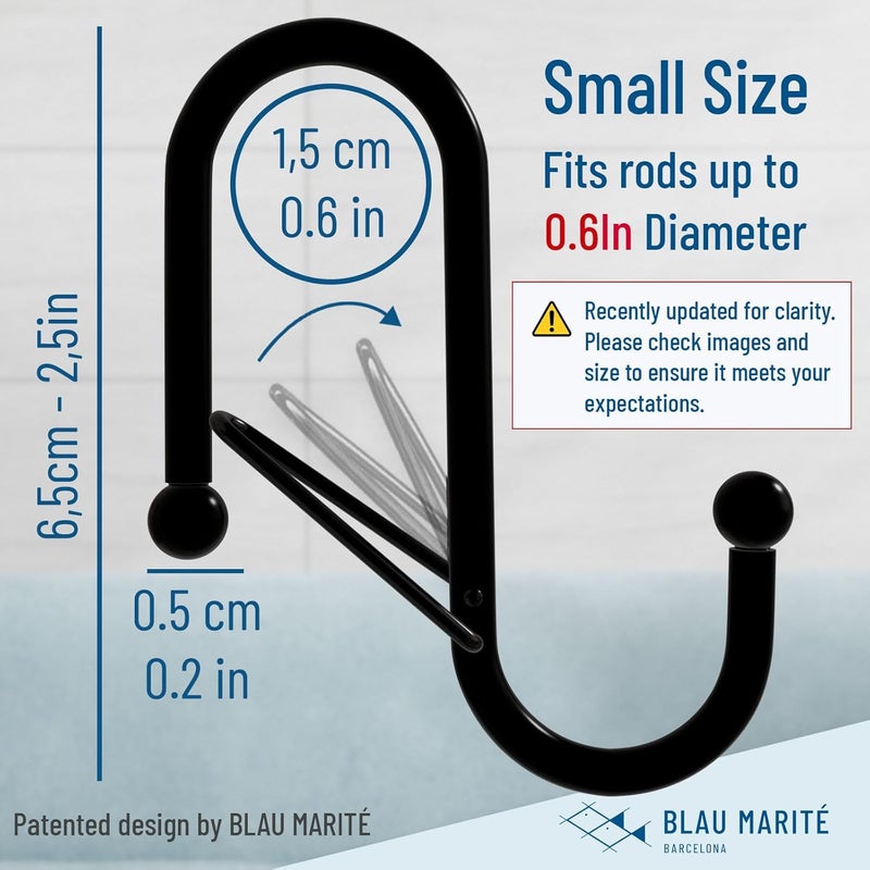 Blau Marité 10-Pack Metal S Hooks for Hanging – Heavy-Duty S-Shaped Hook with Safety Buckle – Fits Bars up to 0.6 in – Anti-Drop Hooks for Kitchen, Pot Racks & Towel Bars – Black (Small) - Image 3